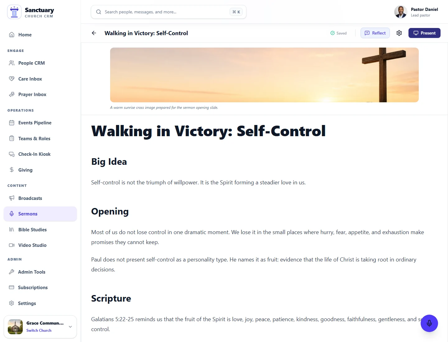 Sanctuary Clergy product interface