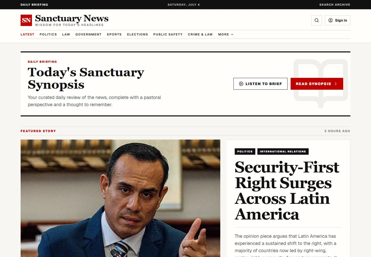 Sanctuary News product interface